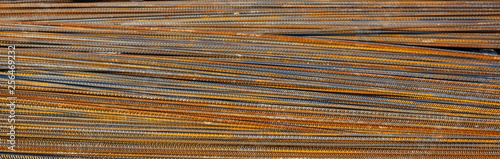 Rusty metal steel reinforcement bars, rods at a construction site