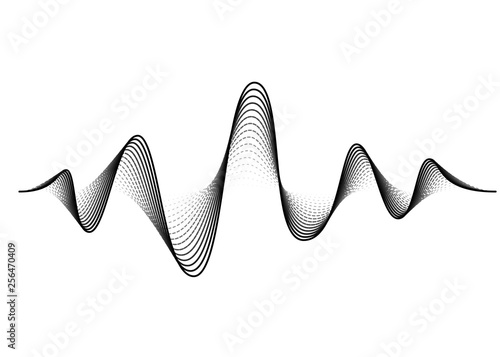 Sound wave vector background. Audio music soundwave. Voice frequency form illustration. Vibration beats in waveform, black and white color. Creative concept