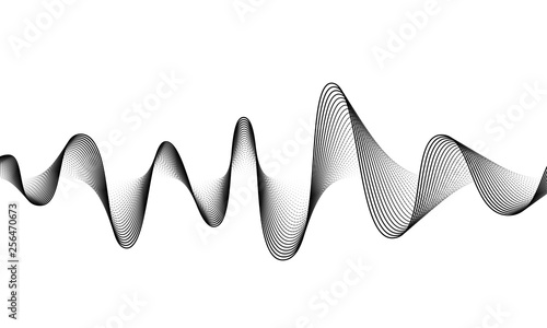 Digital sound wave vector banner background. Audio music soundwave. Voice frequency form illustration. Vibration beats in waveform, black and white color. Sonic creative concept
