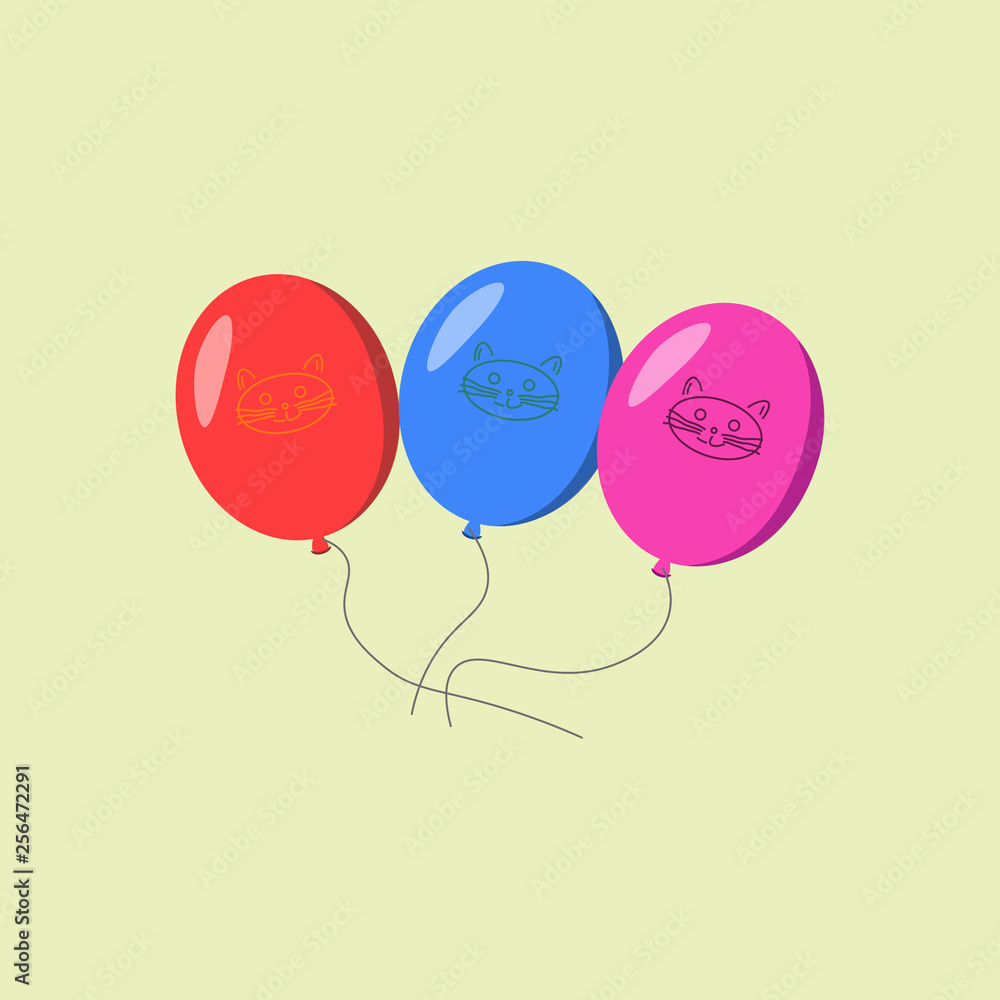 Bunch of air balloons, group of ball with ribbon isolated on white background. Colorful. Happy Birthday, holidays, party concept. Vector flat illustration.
