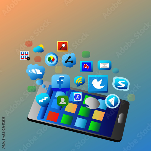  social media icons on your mobile phone colored