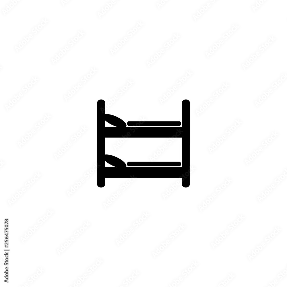 Double hotel bed with mattress, pillow isolated on white background. Vector flat icon Double hotel bed with mattress, pillow isolated on white background. Vector flat icon