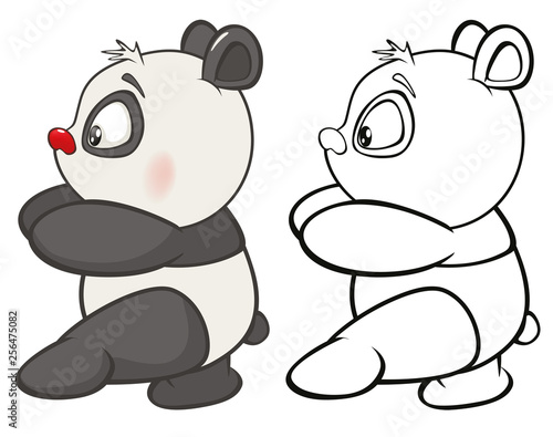 Vector Illustration of a Cute Cartoon Character Panda for you Design and Computer Game. Coloring Book Outline Set 