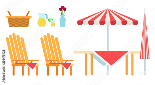 Picnic furniture set vector icon flat isolated