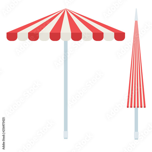 Striped beach umbrellas vector icon flat isolated