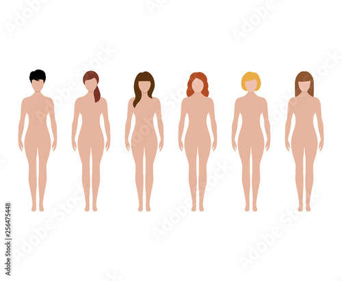 illustration of female silhouettes on a white background. set of women with varied hairstyles