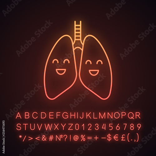 Smiling human lungs neon light icon
