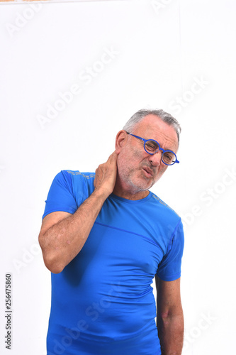 man with pain on nape on white background