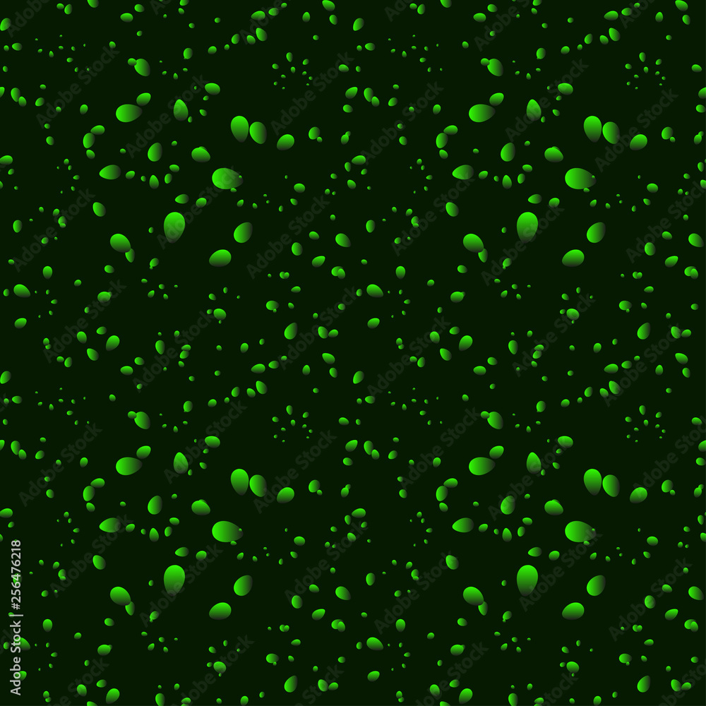 Green iridescent drops and petals on a black background in nacre. Green iridescent drops and petals on a black background in nacre.