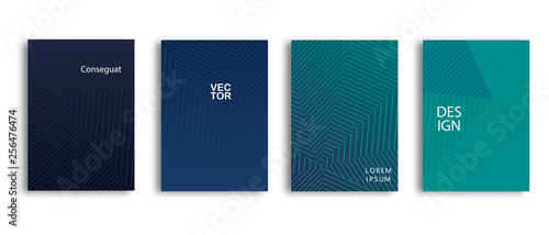 Scientific annual report design vector collection. Halftone stripes texture cover page layout templates set. Report covers graphic design, business brochure pages corporate templates.