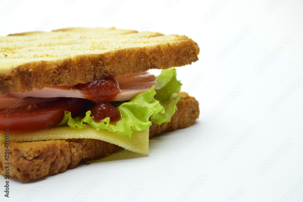 Ham and salad sandwich on white background Ham and salad sandwich on white background
