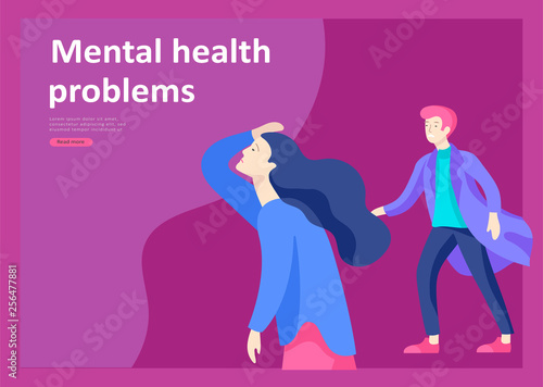Landing page templates for psyhology mental problems, depression panic attacks, paranoia anger control, relationship family conflict, stress and misunderstanding, psychotherapy character