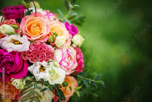 wedding table with floral arrangement prepared for reception  wedding  birthday or event centerpiece 