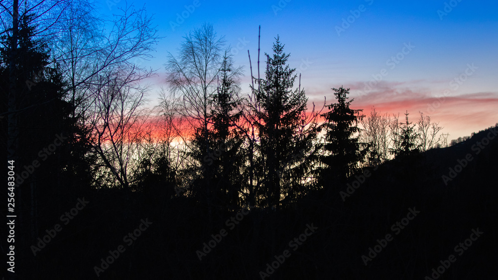 Fototapeta premium Spring Dusk Sunset in the Mountains