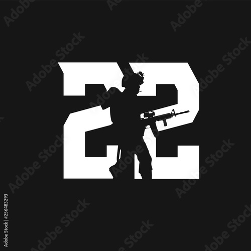 22 Each Day Soldier Military Veteran Silhouette with Gun AR-15 Rifle in Number Suicide Prevention