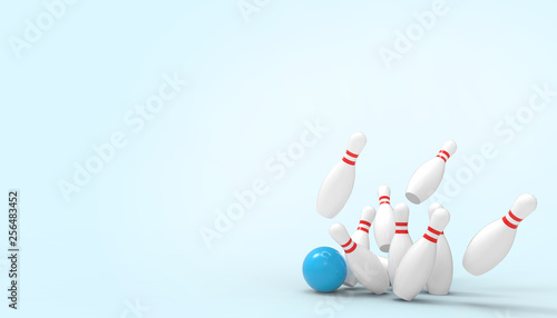 Bowling Sports and game concept futuristic on blue background for Summer- holidays - 3d rendering