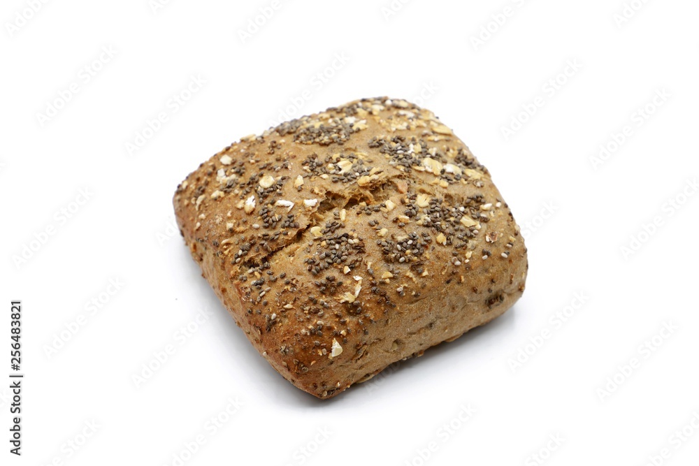 whole-grain bun - freshly baked whole-grain bun isolated on white whole-grain bun - freshly baked whole-grain bun isolated on white