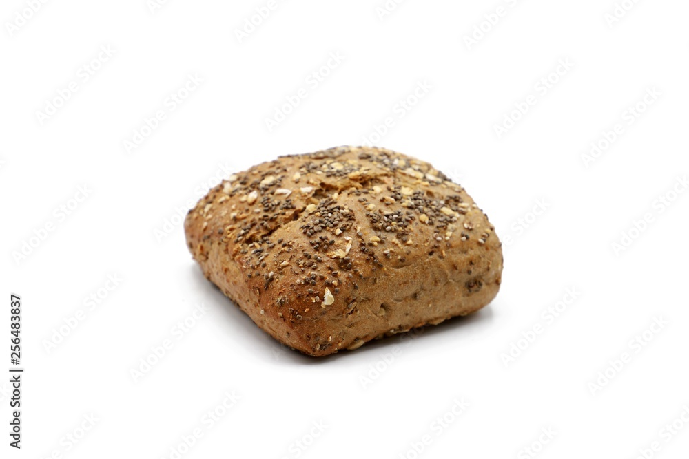whole-grain bun - freshly baked whole-grain bun isolated on white whole-grain bun - freshly baked whole-grain bun isolated on white