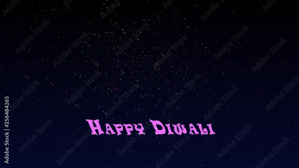 Happy Diwali greeting with dancing text and fireworks Happy Diwali greeting with dancing text and fireworks