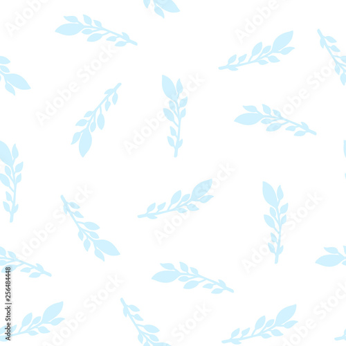 Seamless vector pattern with leaves. Gentle faded blue twigs.