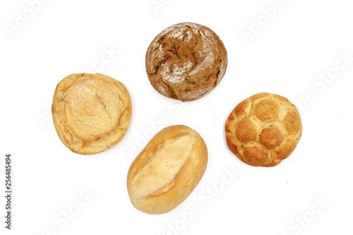 bun - set of different freshly baked bun isolated on white