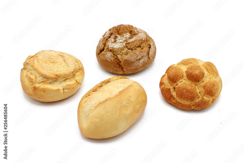 bun - set of different freshly baked bun isolated on white