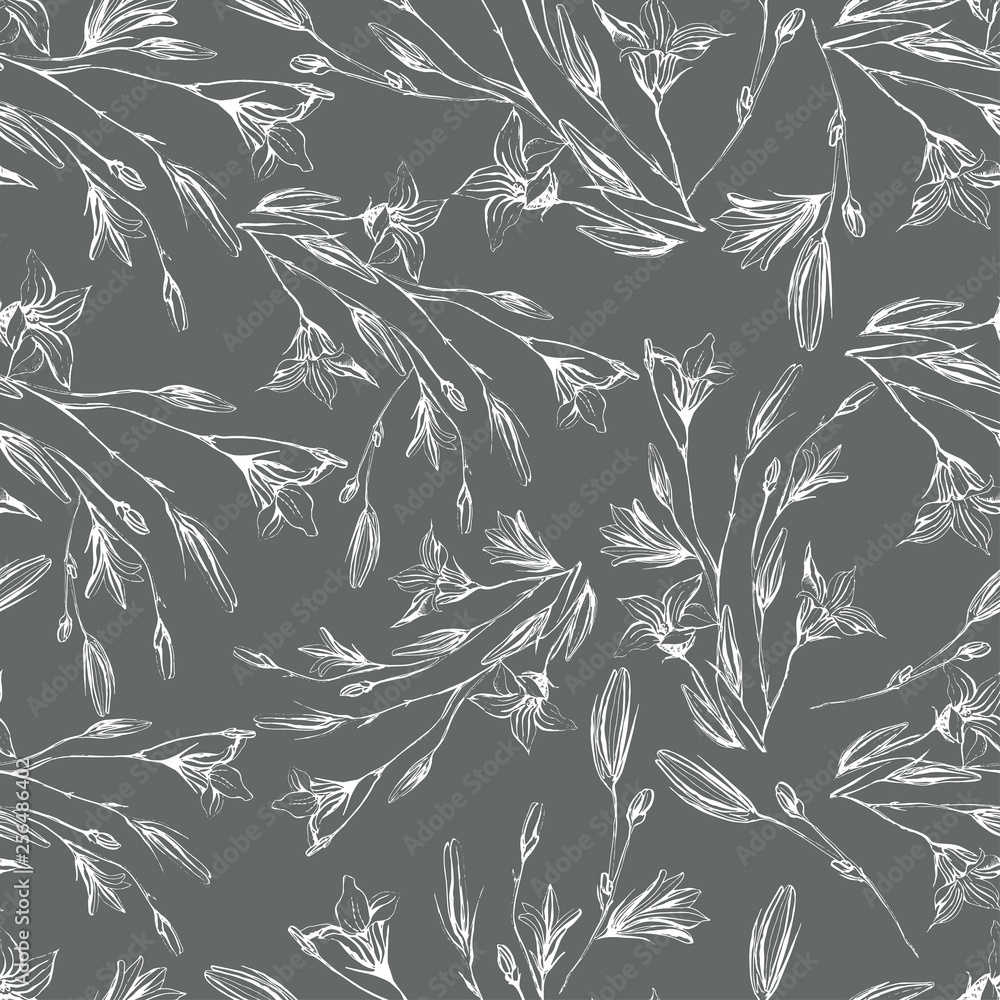 Fototapeta premium Elegant vintage field summer flower made by ink. Gentle and romantic flower pattern, perfect for prints and patterns, wedding, wrapping, scrapbooking - Stock Illustration.