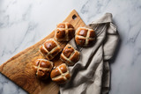 Traditional hot cross buns with raisins. Easter springtime treat