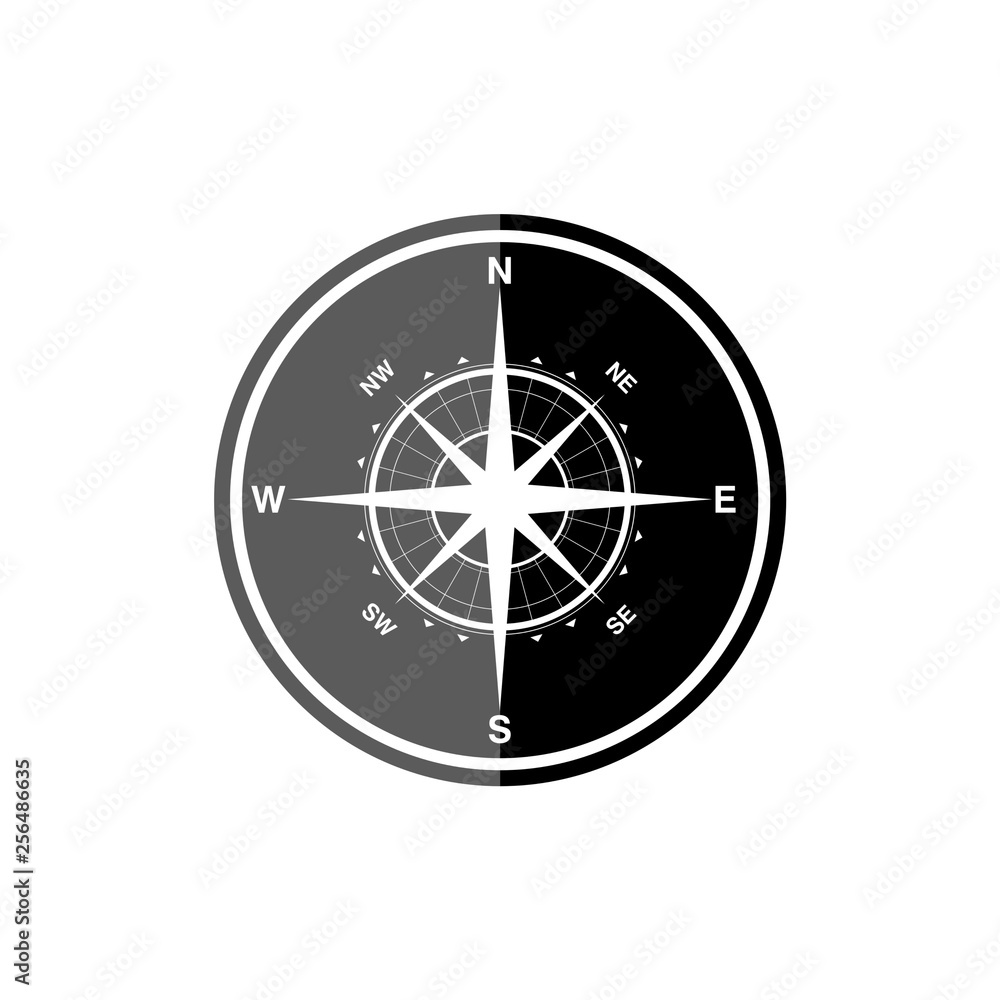 Compass rose or windrose, rose of the winds flat icon