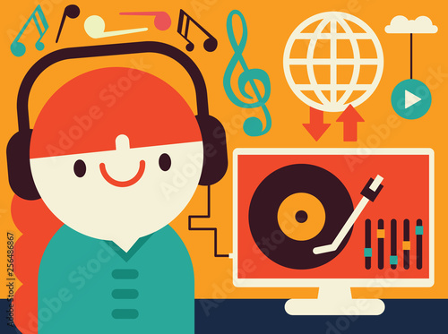 Woman Listening to Music with Internet Streaming Service