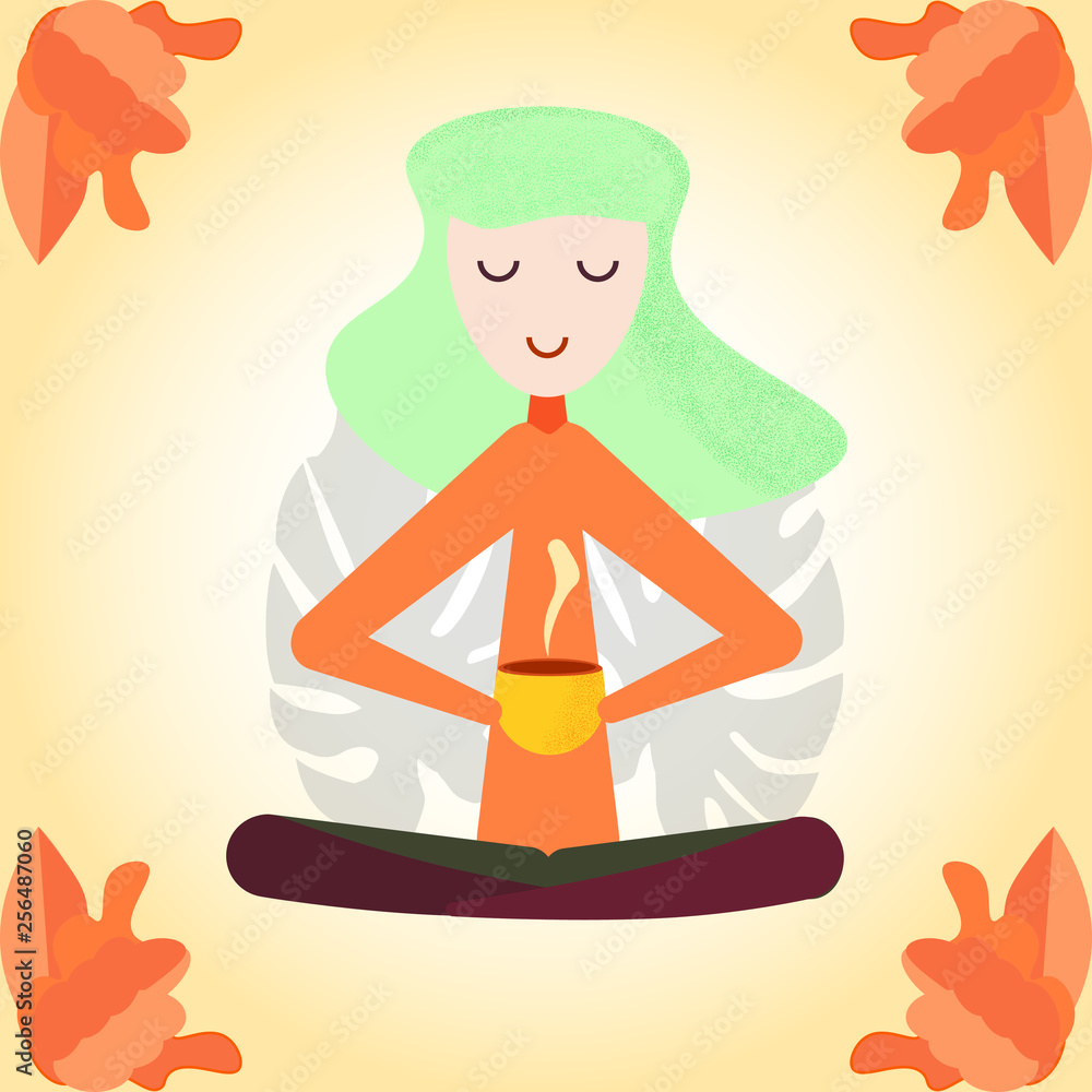 girl with tea, yoga, autumn, leaves girl with tea, yoga, autumn, leaves