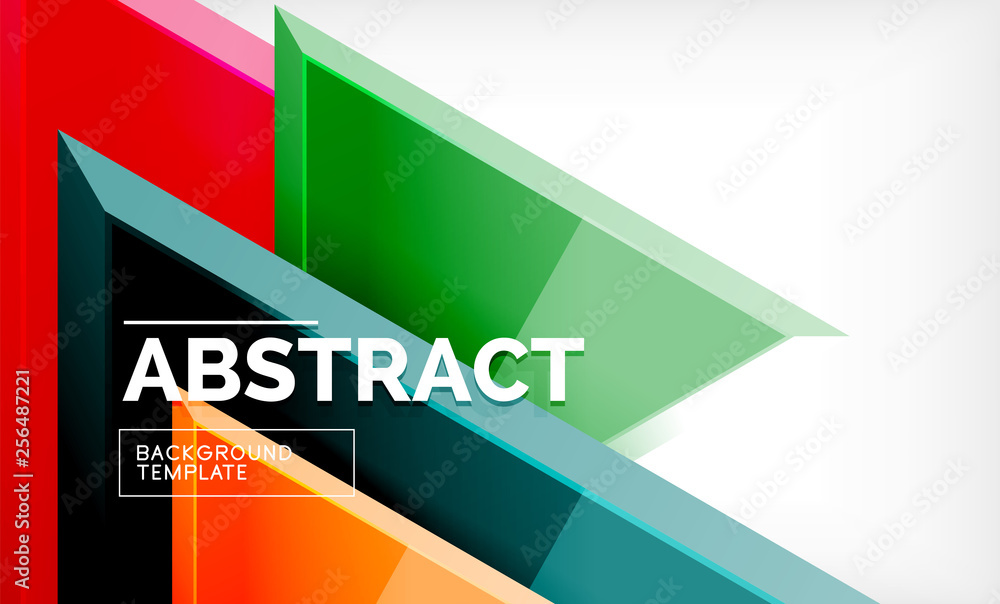 Triangles repetiton geometric abstract background, multicolored glossy triangular shapes, hi-tech poster cover design or web presentation template with copy space Triangles repetiton geometric abstract background, multicolored glossy triangular shapes, hi-tech poster cover design or web presentation template with copy space