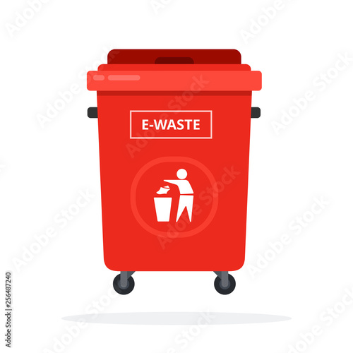 Trash can on wheels for the sorting electronics waste flat isolated