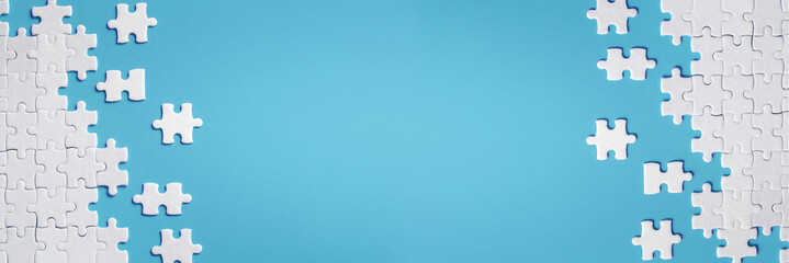 White details of puzzle on blue background