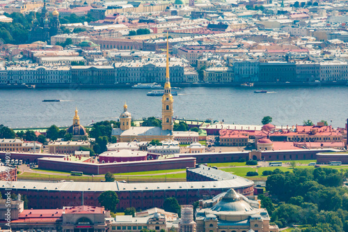 Saint Petersburg. Peter-Pavel s Fortress. Petersburg in the summer. Museums of Russia. Panorama of the city from a height. Neva River.