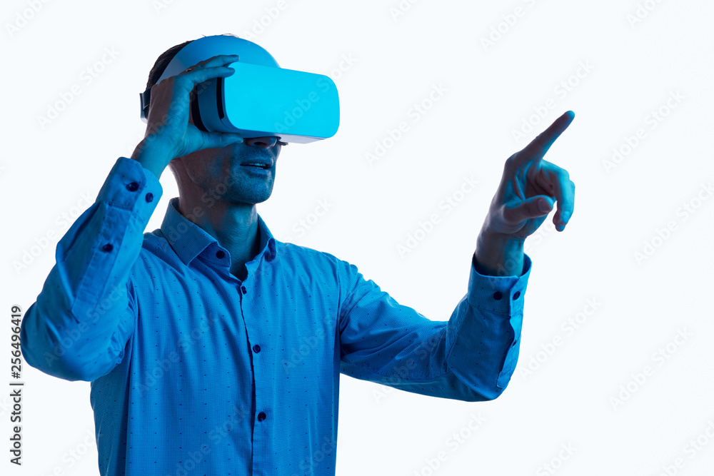 Adult male exploring VR Adult male exploring VR