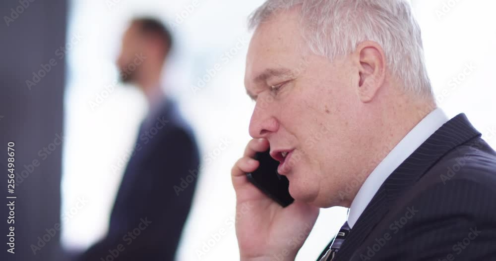4K Mature financial executive having a serious conversation over the phone. Slow motion. 4K Mature financial executive having a serious conversation over the phone. Slow motion.