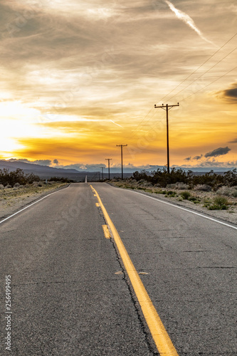 street in sunset at twentynine palms in California
