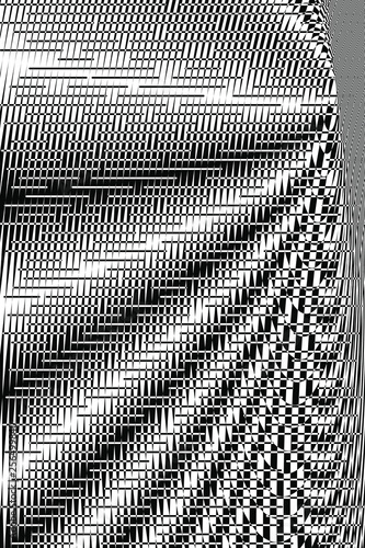 Abstract Black and White Geometric Pattern with Metallic Grid. Spotted Optical Psychedelic Illusion. 3D Illustration