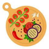 Grilled vegetable slices on wooden board vector icon flat isolated