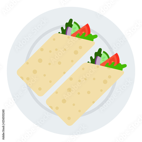 Two rolls of vegetarian shawarma vector icon flat isolated