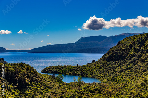 Obraz na płótnie New Zealand, North Island, Rotorua District. Lake Tarawera with volcano Mount Tarawera w salonie