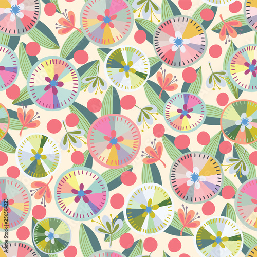 Seamless pattern with abstract flowers. Great for fabrics, wallpaper, packaging.