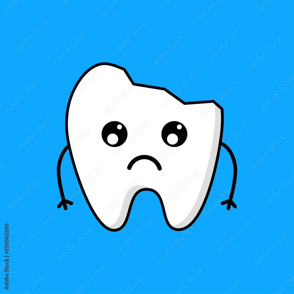 Cute tooth cartoon character. Emoticons with different facial expressions. Dental care concept isolated on blue background. Vector Illustration. Cute tooth cartoon character. Emoticons with different facial expressions. Dental care concept isolated on blue background. Vector Illustration.