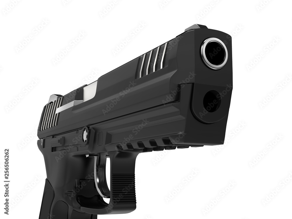 Modern black semi automatic side arm - pistol - closeup shot Modern black semi automatic side arm - pistol - closeup shot