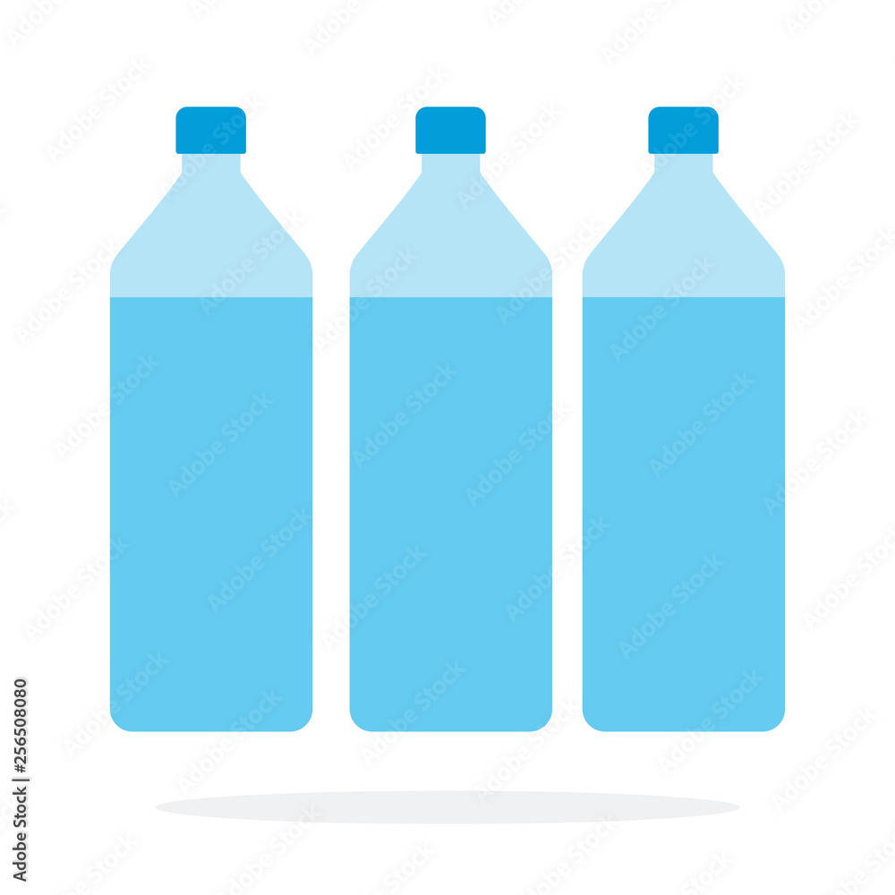 Three bottles of water flat isolated Three bottles of water flat isolated