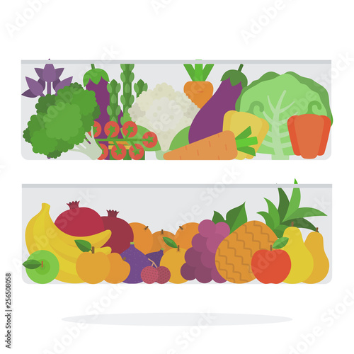 Fruits and vegetables in the refrigerator drawer flat isolated