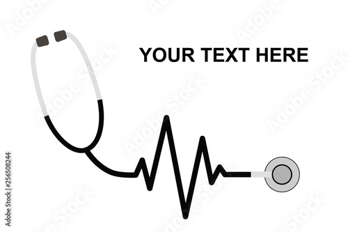 Stethoscope in the shape of a Heart Beat on a EKG. Medical equipment, medicine template. A stethoscope with a heart beat. Vector illustration