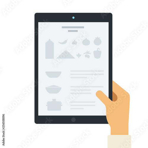 Recipe on the tablet screen flat icon vector isolated