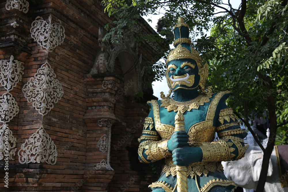 Green Yak guardian in Chiang Mai temple